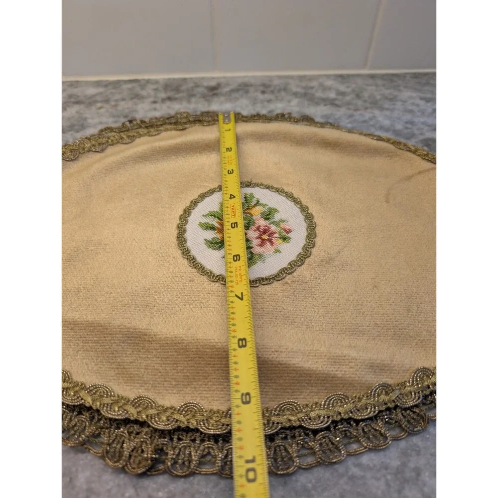 Hungarian Velvet Table Toppers Tapestry w/ Gold Trim, Set Of Two With Embroidery